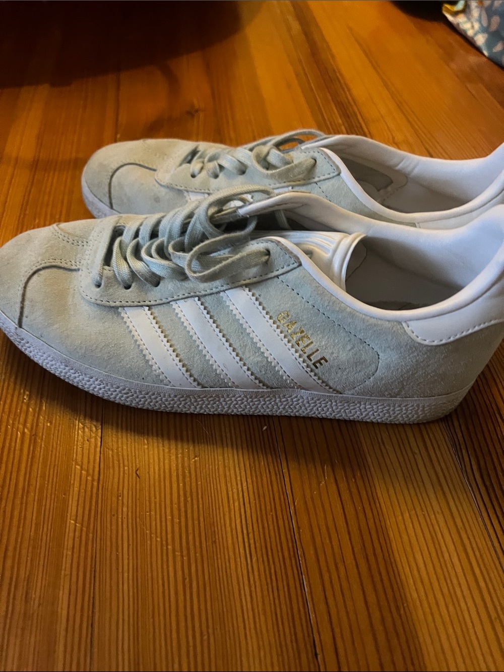 adidas Light Gray Suede Gazelle Sneakers with White Stripes